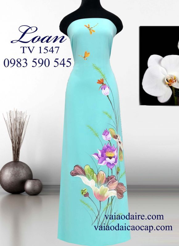 Vải áo dài vẽ hoa Sen