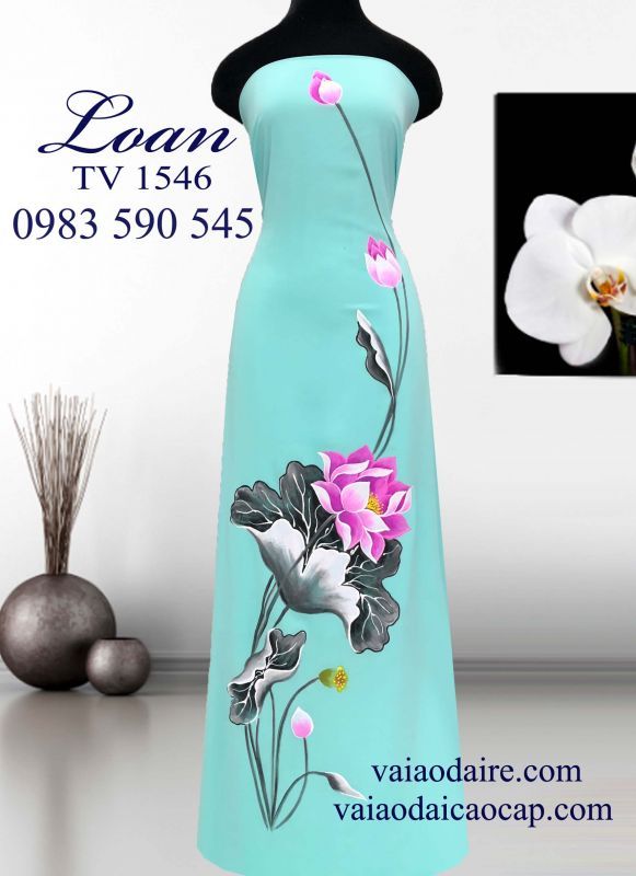 Vải áo dài vẽ hoa Sen