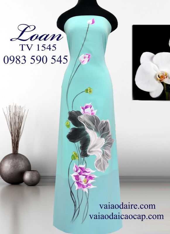 Vải áo dài vẽ hoa Sen