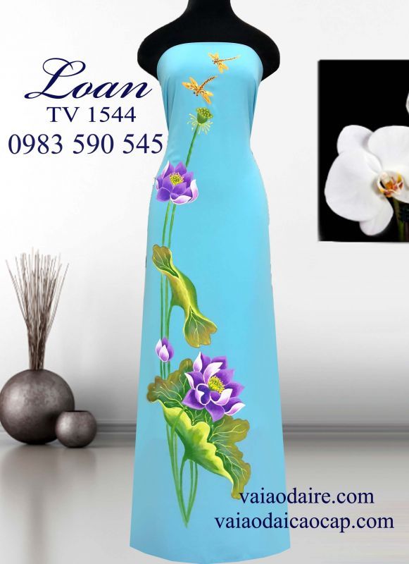 Vải áo dài vẽ hoa Sen