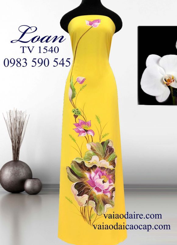 Vải áo dài vẽ hoa Sen