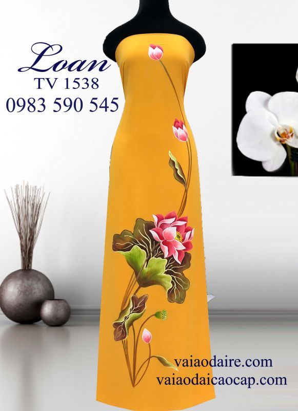 Vải áo dài vẽ hoa Sen