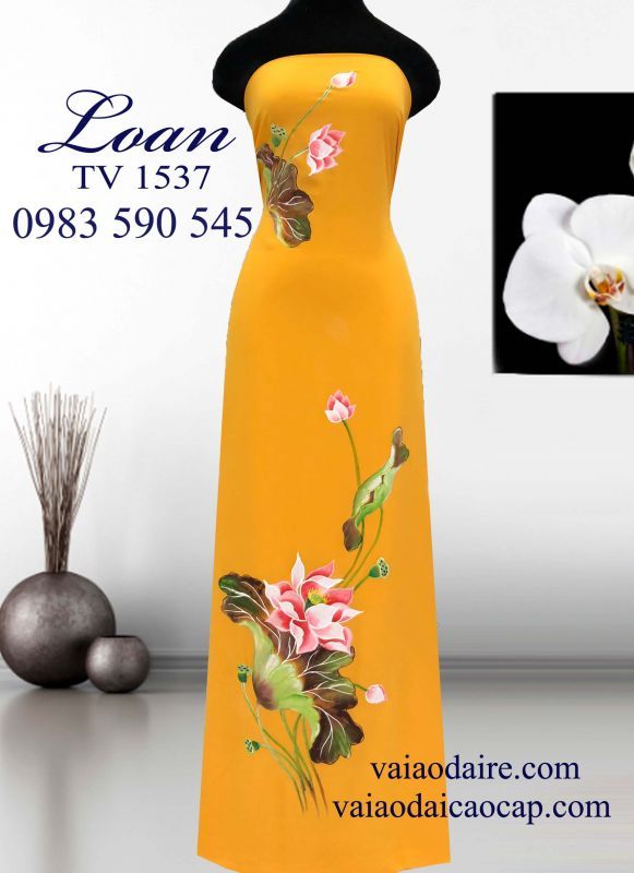 Vải áo dài vẽ hoa Sen