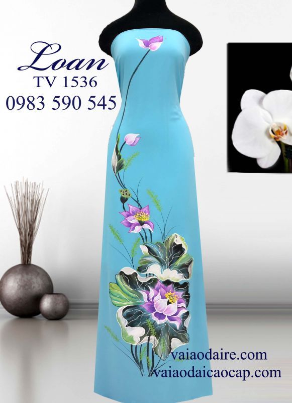 Vải áo dài vẽ hoa Sen