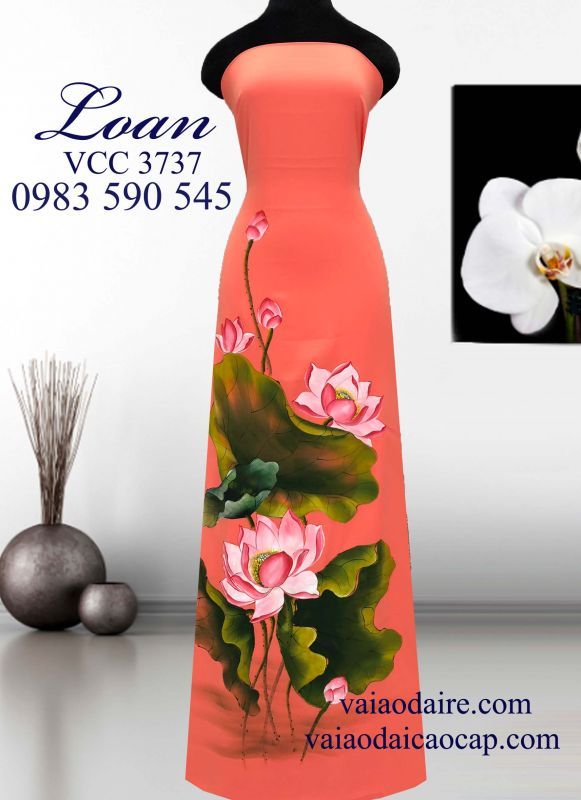 Vải áo dài Thái Tuấn vẽ hoa Sen