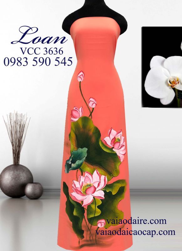 Vải áo dài Thái Tuấn vẽ hoa Sen