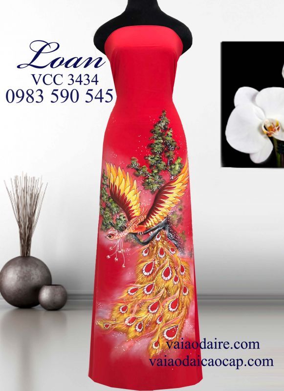 Vải áo dài Thái Tuấn vẽ Phượng Hoàng