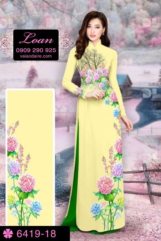 Vải áo dài hoa Cẩm Tú Cầu