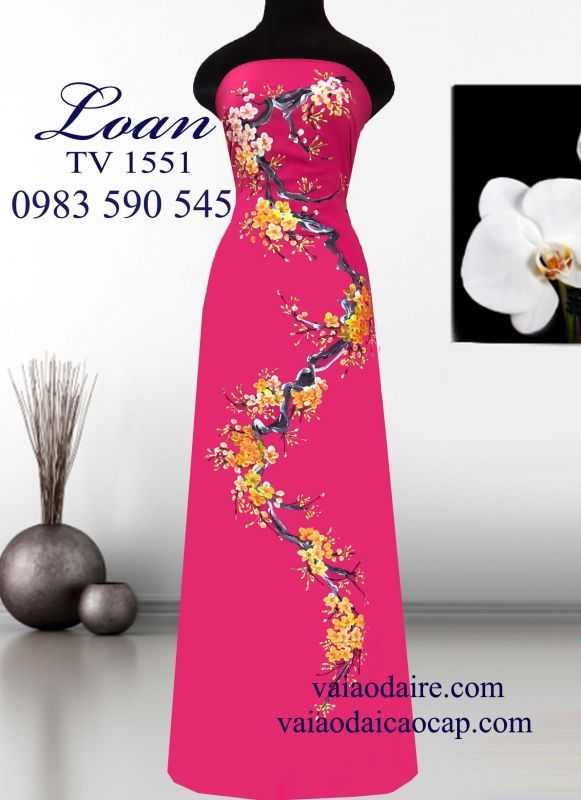 Vải áo dài vẽ hoa đào