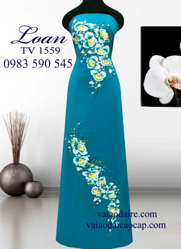 Vải áo dài Thái Tuấn vẽ hoa Lan