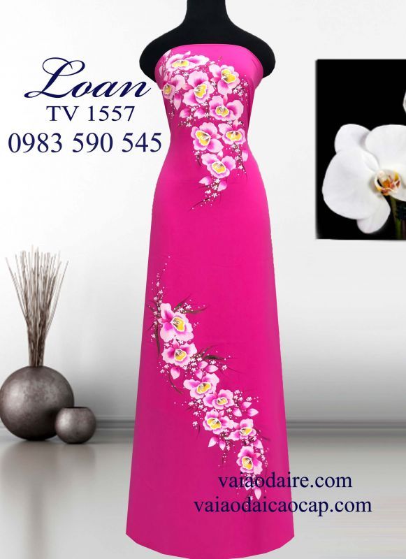 Vải áo dài Thái Tuấn vẽ hoa Lan