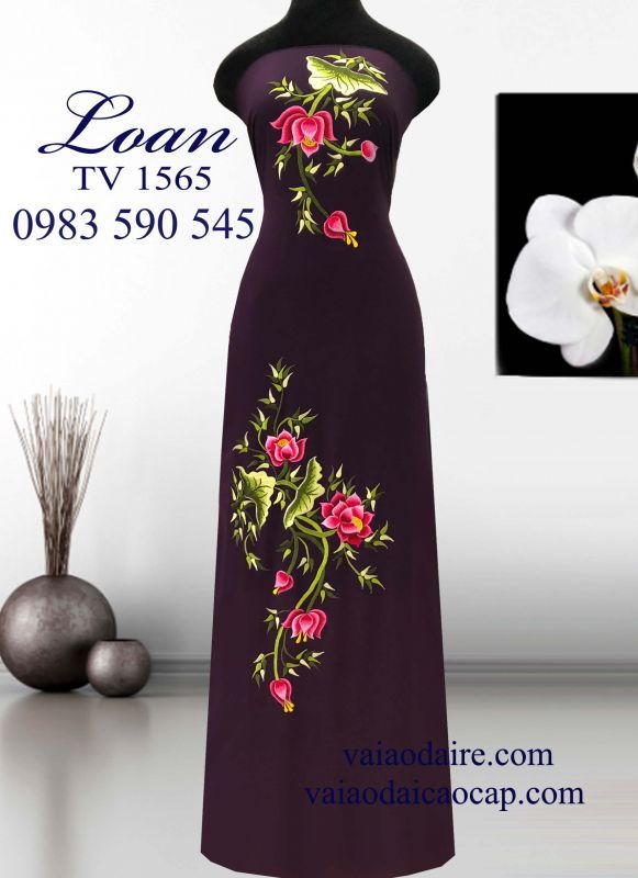 Vải áo dài thêu hoa sen