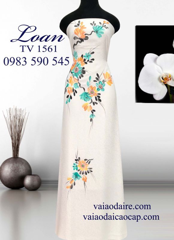 Vải áo dài tơ tằm vẽ hoa dây