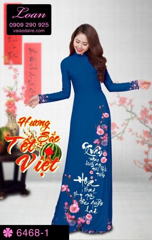 Vải áo dài hoa Đào Tết