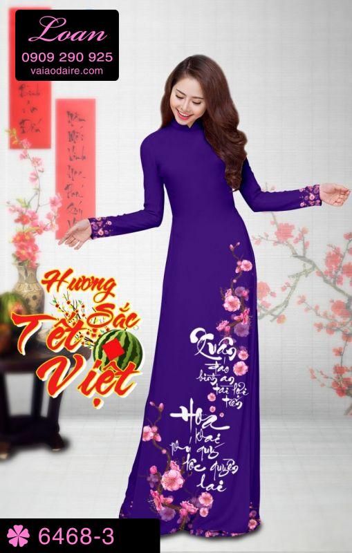Vải áo dài hoa Đào Tết