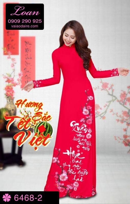 Vải áo dài hoa Đào Tết
