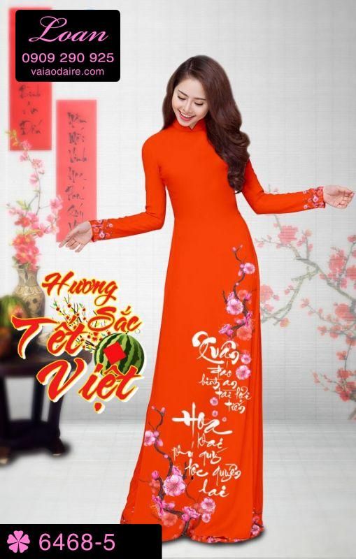 Vải áo dài hoa Đào Tết