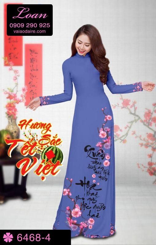 Vải áo dài hoa Đào Tết