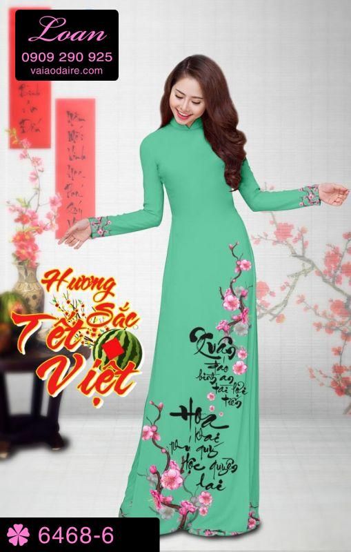 Vải áo dài hoa Đào Tết