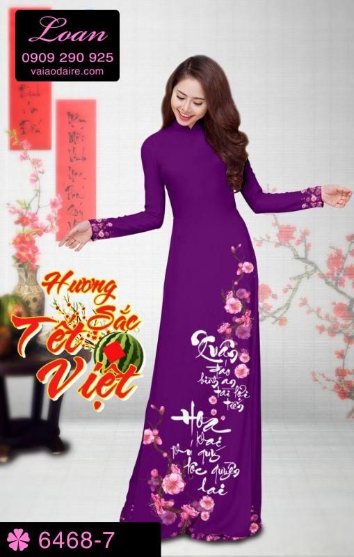 Vải áo dài hoa Đào Tết