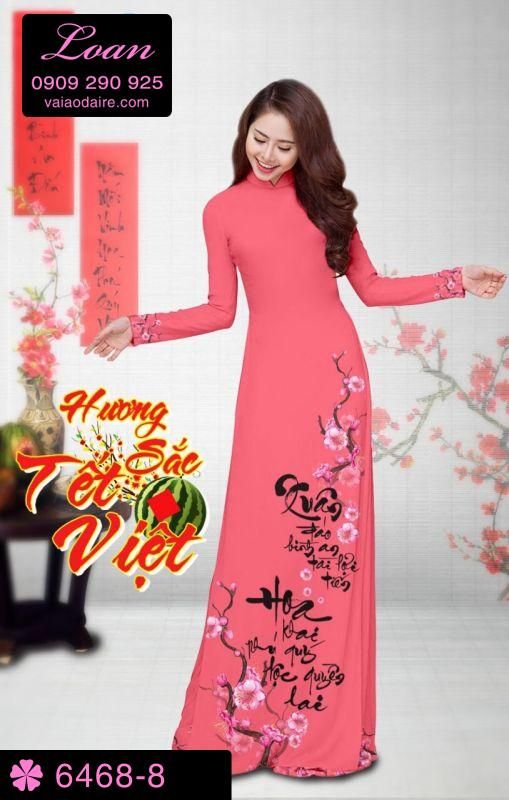 Vải áo dài hoa Đào Tết