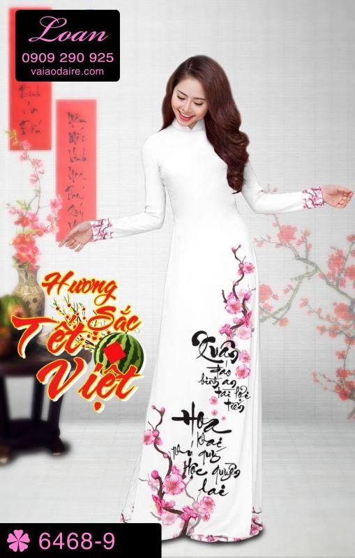 Vải áo dài hoa Đào Tết