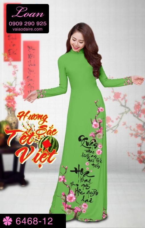 Vải áo dài hoa Đào Tết