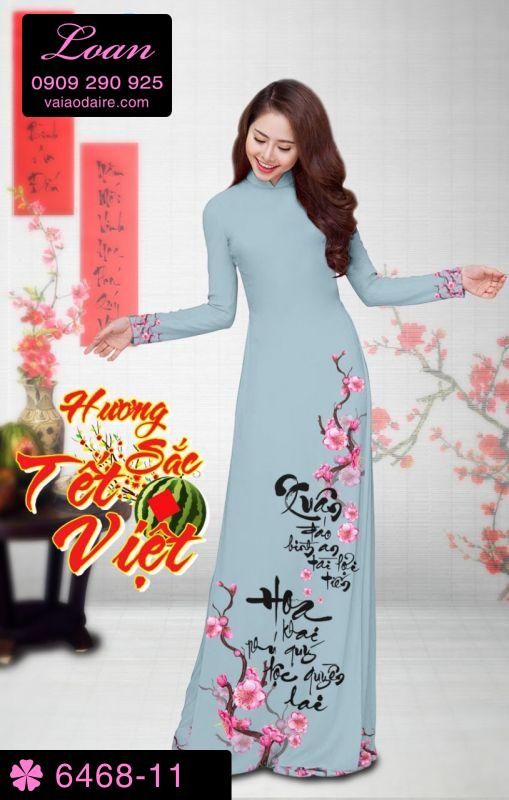 Vải áo dài hoa Đào Tết