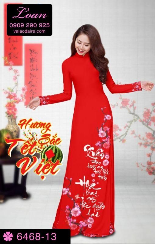 Vải áo dài hoa Đào Tết