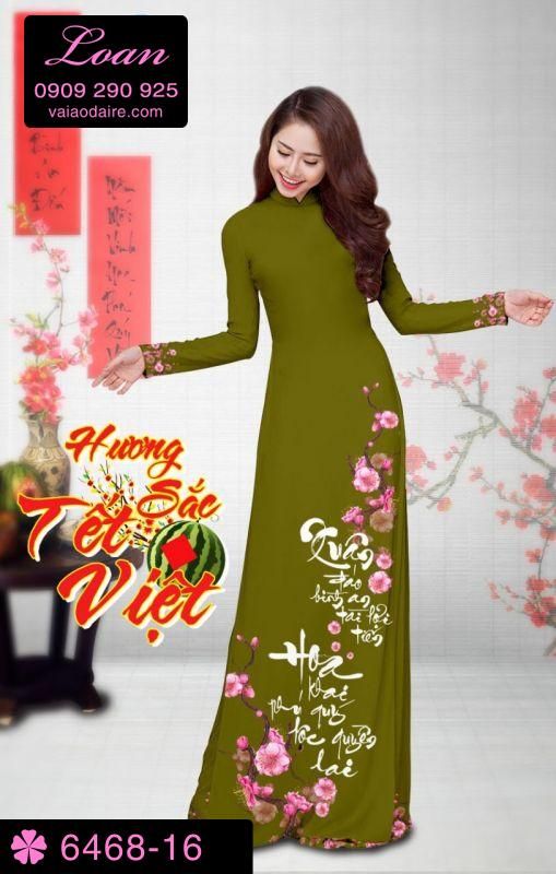 Vải áo dài hoa Đào Tết
