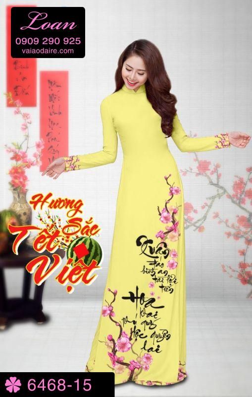 Vải áo dài hoa Đào Tết