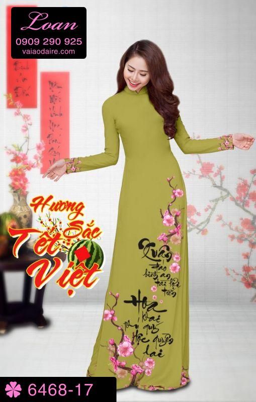 Vải áo dài hoa Đào Tết