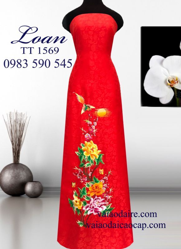 Vải áo dài Tơ Tằm thêu Hoa