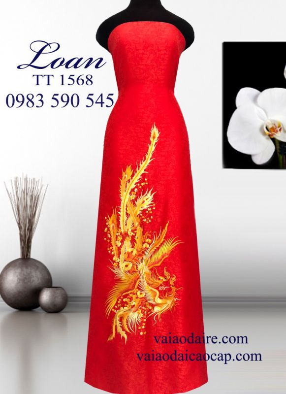 Vải áo dài Tơ Tằm thêu Phượng Hoàng