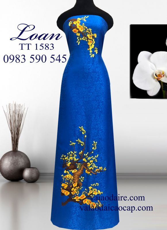 Vải áo dài thêu hoa Mai