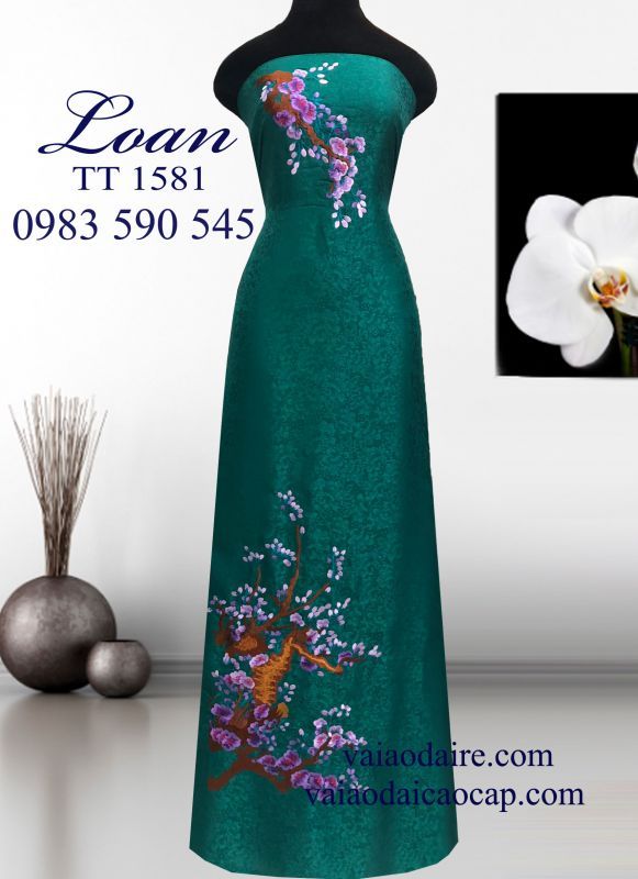 Vải áo dài thêu hoa Mai