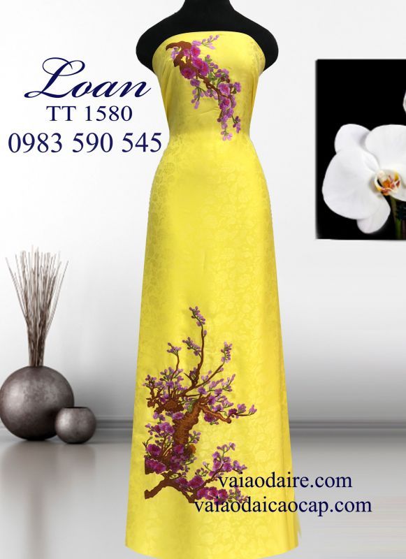 Vải áo dài thêu hoa Mai