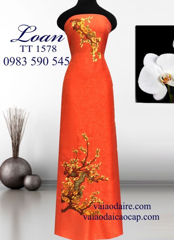 Vải áo dài thêu hoa Mai