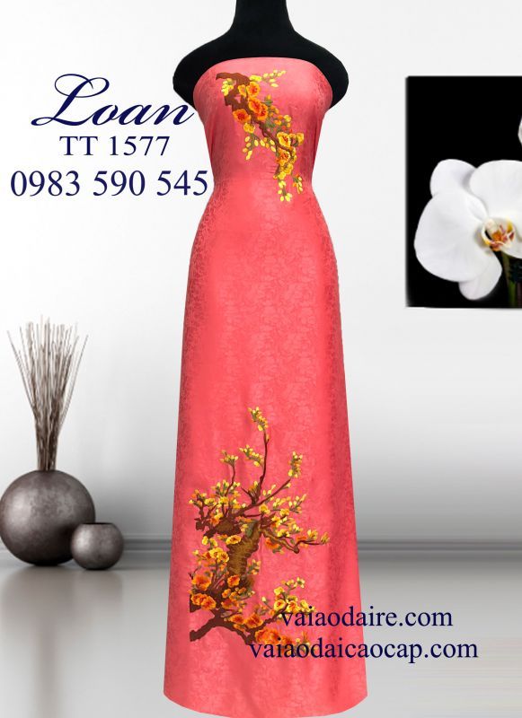 Vải áo dài thêu hoa Mai