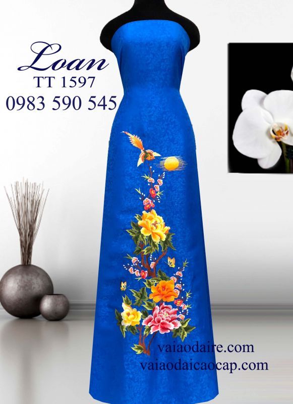 Vải áo dài tơ tằm thêu hoa