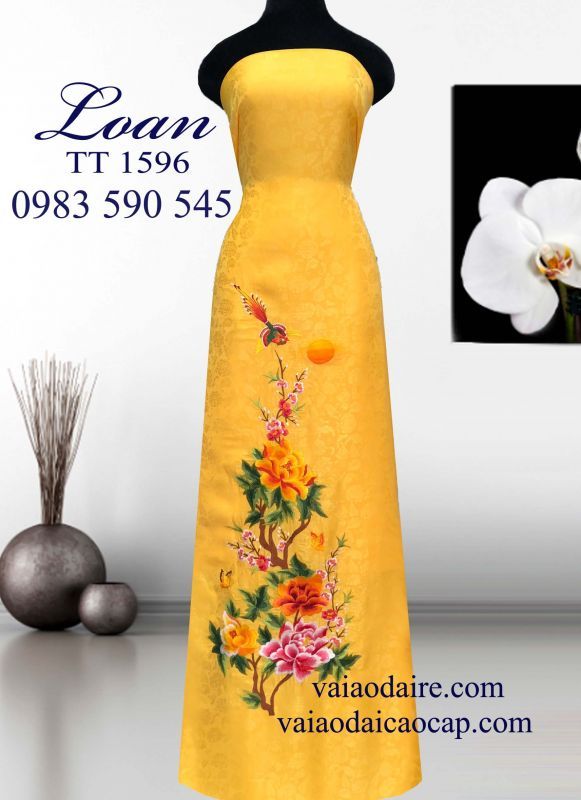 Vải áo dài tơ tằm thêu hoa