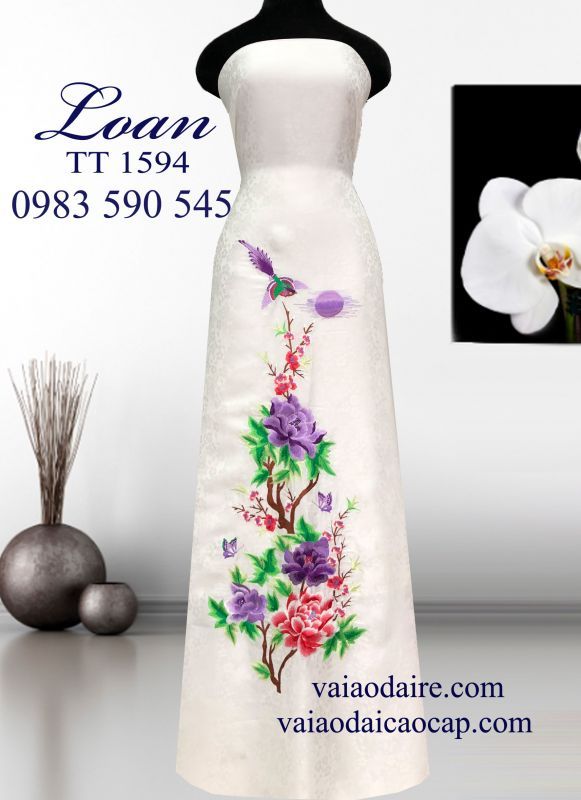 Vải áo dài tơ tằm thêu hoa