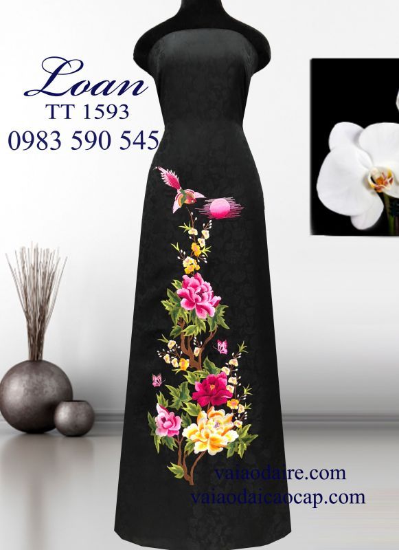 Vải áo dài tơ tằm thêu hoa