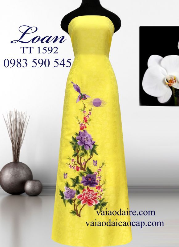 Vải áo dài tơ tằm thêu hoa