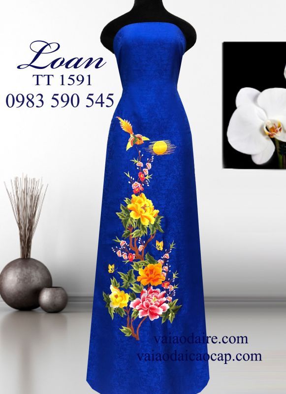 Vải áo dài tơ tằm thêu hoa
