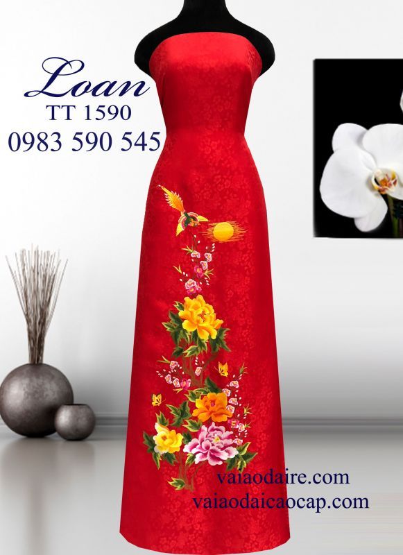 Vải áo dài tơ tằm thêu hoa