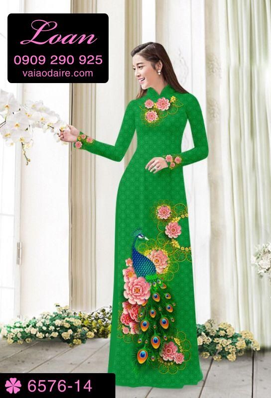 Vải áo dài chim Công