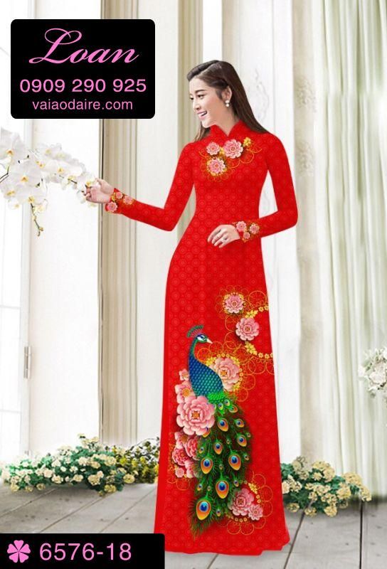 Vải áo dài chim Công