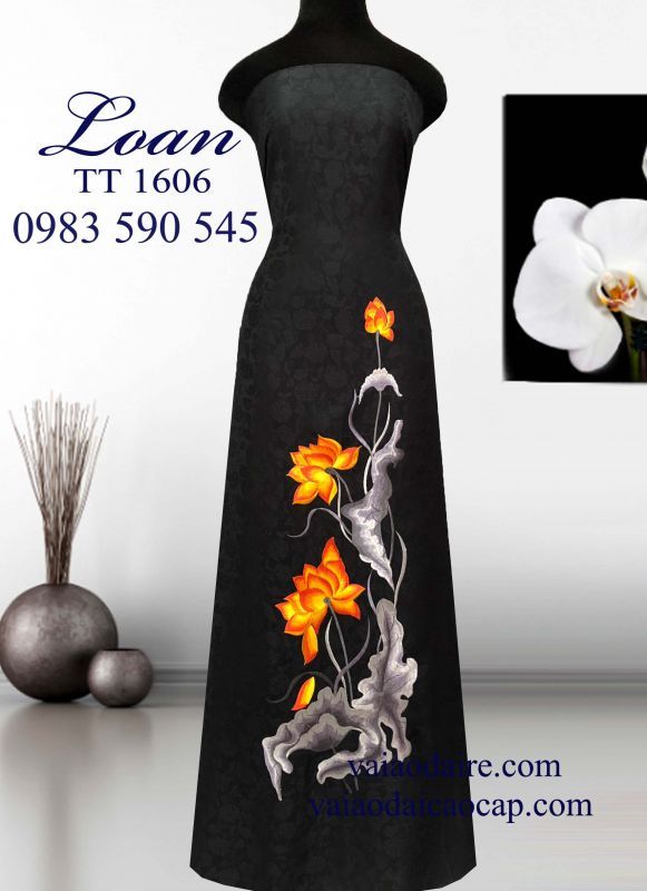 Vải áo dài tơ tằm thêu Sen