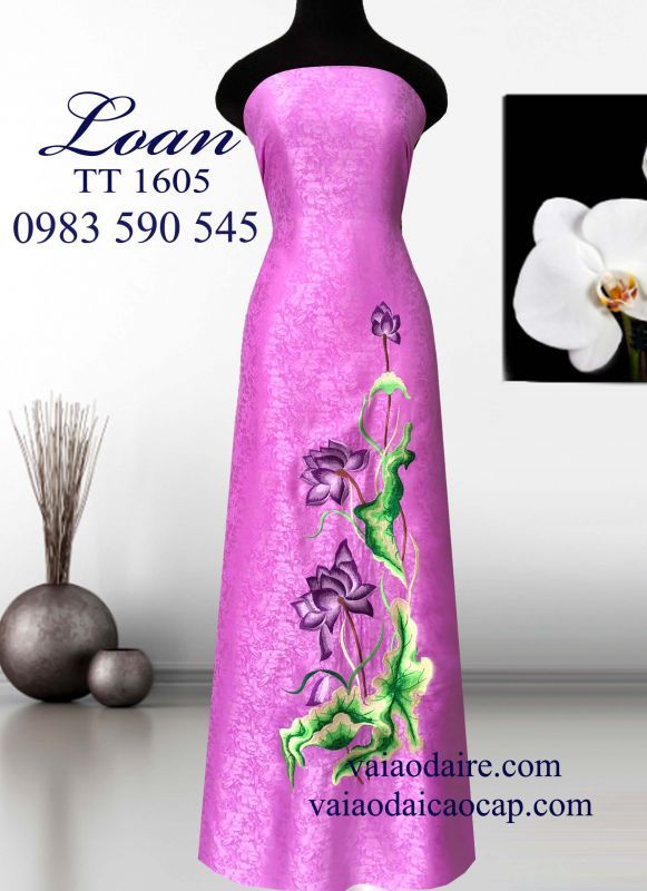Vải áo dài tơ tằm thêu Sen